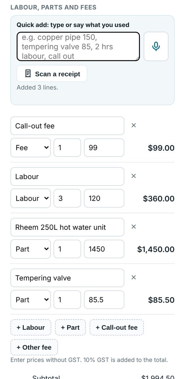 JobGuard app: your invoices